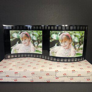 NIB Black Glass Double Photo Frame Curved Film Strip Picture Holder 7 x 16.25"